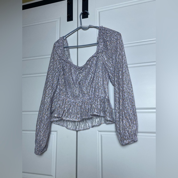 Lulu’s Impressive Cutie Lavender Floral Lace Balloon Sleeve Peplum Top - Picture 5 of 11